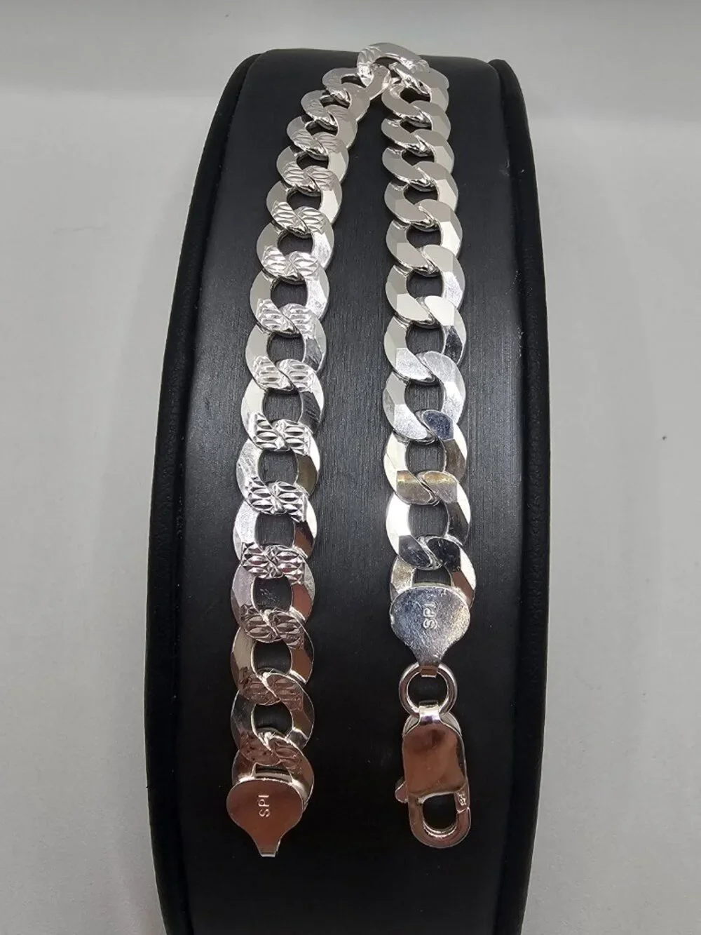 Sterling Silver 925 High Polished Diamond Cut Curb Bracelet 8.9mm 9 inches